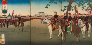 Military Review Attended by His Majesty the Emperor Oil painting by Inoue Tankei