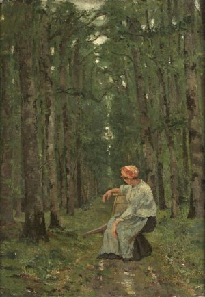 Woman in the forest by Ion Andreescu Oil Painting