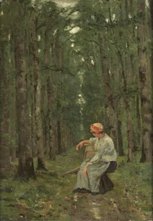 Woman in the forest by Ion Andreescu Oil Painting