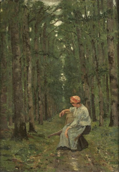 Woman in the forest  by Ion Andreescu - Hand-Painted Oil Painting Reproduction