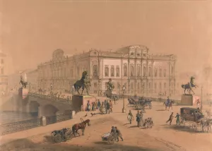 View Of The Anichkov Bridge, St Petersburg by Iosef Iosefovich Charlemagne Oil Painting