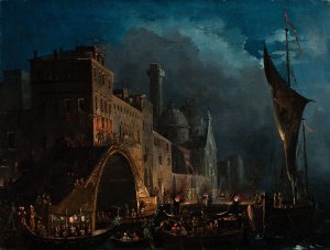A Venetian Gala Night by Ippolito Caffi Oil Painting