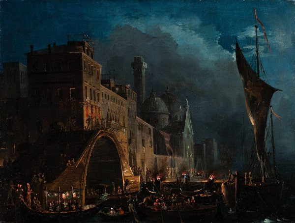 A Venetian Gala Night  by Ippolito Caffi - Hand-Painted Oil Painting Reproduction