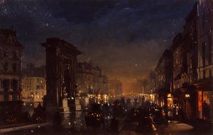 Boulevard et Porte Saint Denis, Olio su Cartoncino Intelato by Ippolito Caffi Oil Painting