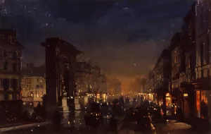 Boulevard et Porte Saint Denis, Olio su Cartoncino Intelato Oil painting by Ippolito Caffi