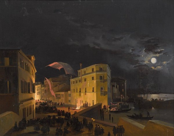 Festival in Venice by Ippolito Caffi - Hand-Painted Oil Painting Reproduction