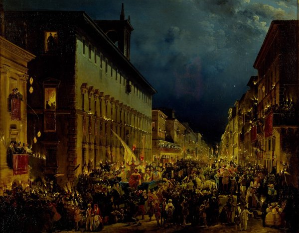 Main Product Photo of Moccoli Evening In Rome  Painting by Ippolito Caffi