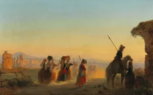 Rome, The Via Appia At Dawn Oil painting by Ippolito Caffi