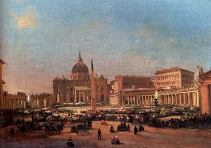 St. Peter's and the Vatican Palace, Rome by Ippolito Caffi Oil Painting