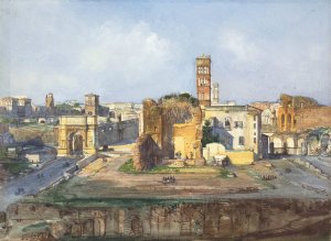 The Arch of Titus and the Temple of Venus and Rome near the Roman Forum by Ippolito Caffi Oil Painting