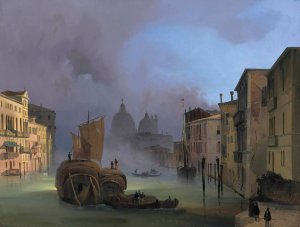 The Grand Canal, Venice, From The Ponte Dell'accademia, With Santa Maria Della Salute by Ippolito Caffi Oil Painting