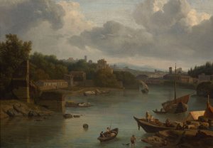 View of the Tiber from the south - Ripa Grande by Isaac De Moucheron Oil Painting