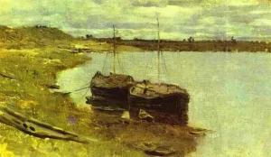 Barges. The Volga painting by Isaac Ilich Levitan