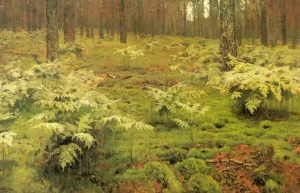 Ferns in a Forest by Isaac Ilich Levitan Oil Painting