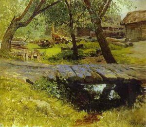Footbridge. Savvina Sloboda. Study by Isaac Ilich Levitan Oil Painting