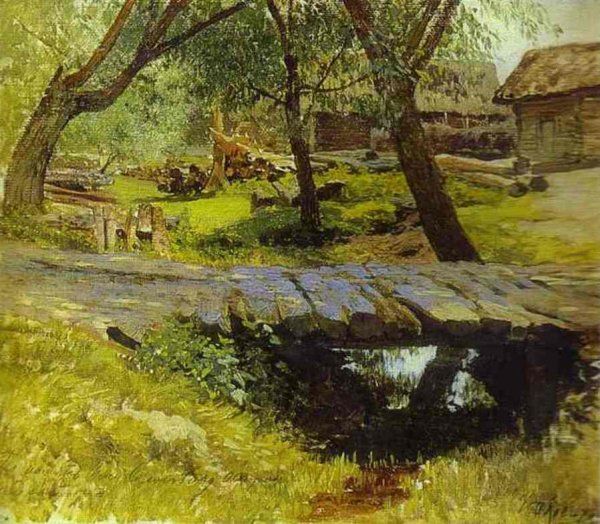 Footbridge. Savvina Sloboda. Study by Isaac Ilich Levitan - Hand-Painted Oil Painting Reproduction