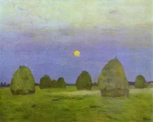 Haystacks. Twilight painting by Isaac Ilich Levitan