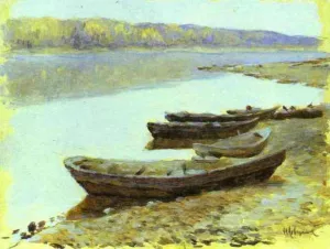 Landscape on the Volga. Boats by the Riverbank Oil painting by Isaac Ilich Levitan