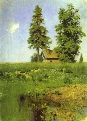 Small Hut in a Meadow. Study painting by Isaac Ilich Levitan
