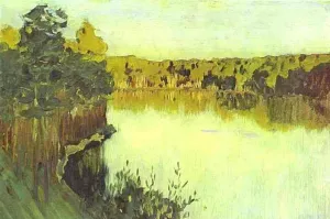 Sunset over a Forest Lake. Study painting by Isaac Ilich Levitan