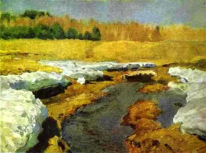 The Last Snow. Study by Isaac Ilich Levitan Oil Painting