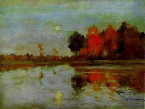 The Twilight. The Moon. Study by Isaac Ilich Levitan Oil Painting