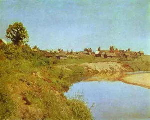 Village on the Bank of a River by Isaac Ilich Levitan Oil Painting