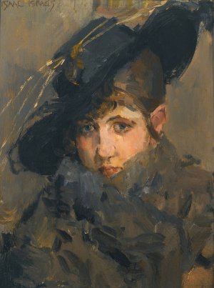 A lady in a hat with a fur collar by Isaac Israels Oil Painting