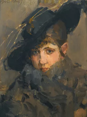 A lady in a hat with a fur collar by Isaac Israels Oil Painting