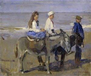 Boy and Girl on Donkeys Oil painting by Isaac Israels