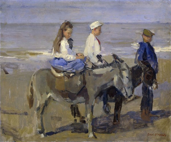 Boy and Girl on Donkeys  by Isaac Israels - Hand-Painted Oil Painting Reproduction