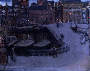 Damrak at night Oil painting by Isaac Israels