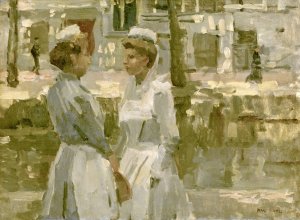 Dienstmeisjes op de Leidsegracht by Isaac Israels Oil Painting
