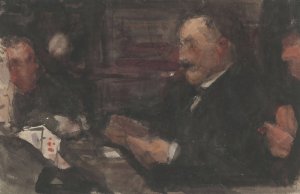 Kaartende heren in cafe by Isaac Israels Oil Painting