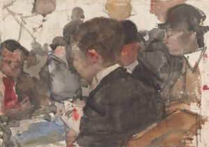 Kaartende mannen in een cafe by Isaac Israels Oil Painting