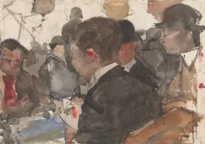 Kaartende mannen in een cafe by Isaac Israels Oil Painting