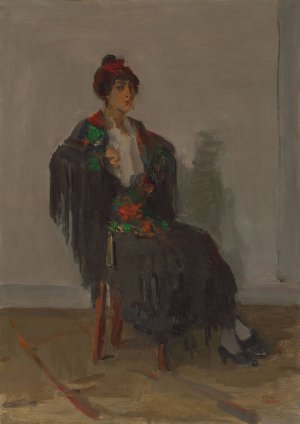 Seated lady in a Spanish dress by Isaac Israels Oil Painting