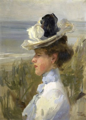 Young Woman, Gazing at the Sea Oil painting by Isaac Israels