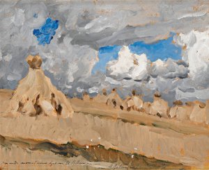 Haystacks In A Russian Landscape by Isaac Levitan Oil Painting