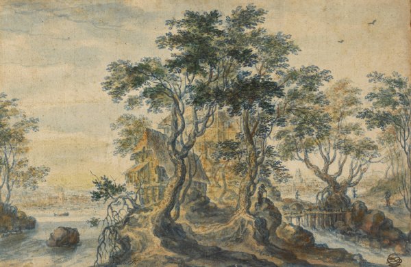 Main Product Photo of River Landscape with House on a Rocky Island  Painting by Isaac Major