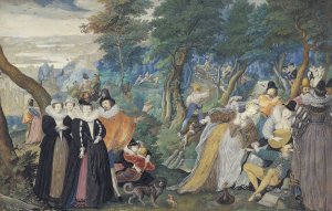 A Party in the Open Air. Allegory on Conjugal Love by Isaac Oliver Oil Painting