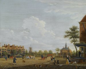 Amsterdam, A View Of The Weesperplein With The Weesperpoort, The Corn Mill 'het Fortuyn' On The Fortification Weesp In The Background by Isaac Ouwater Oil Painting