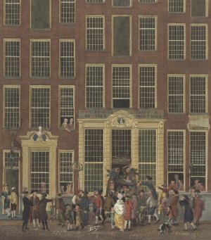 De boekhandel en het loterijkantoor van Jan de Groot in de Kalverstraat te Amsterdam by Isaac Ouwater Oil Painting
