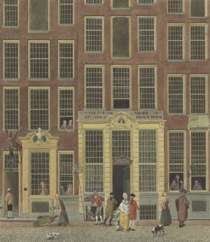 De boekhandel en het loterijkantoor van Jan de Groot in de Kalverstraat te Amsterdam by Isaac Ouwater Oil Painting
