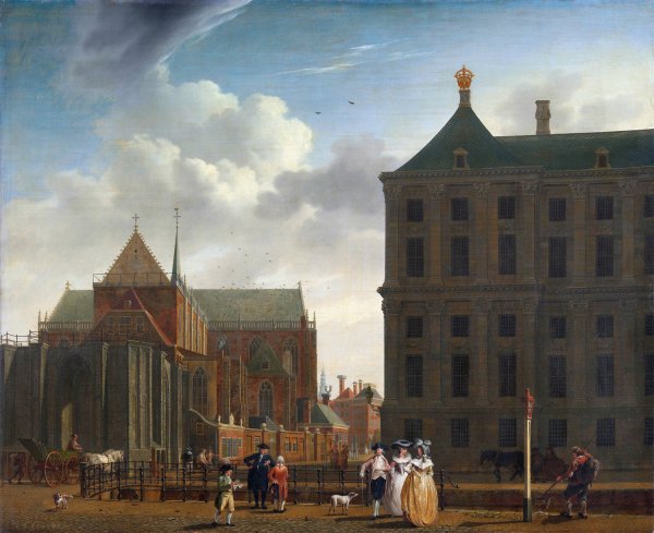 The Nieuwe Kerk and the Town Hall on the Dam in Amsterdam  by Isaac Ouwater - Hand-Painted Oil Painting Reproduction