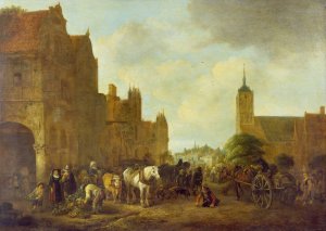 A Market Place by Isaac Van Ostade Oil Painting
