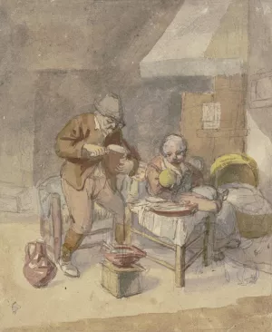 Bauernfamilie mit zwei Kindern bei der Mahlzeit by Isaac Van Ostade Oil Painting
