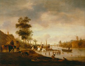 River Landscape With Swimmers by Isaac Van Ostade Oil Painting