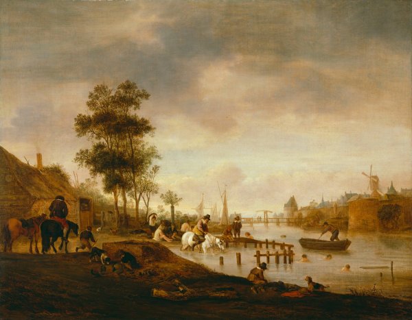 Main Product Photo of River Landscape With Swimmers  Painting by Isaac Van Ostade
