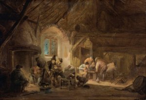 Rustic Interior With Peasants Drinking And Gaming by Isaac Van Ostade Oil Painting